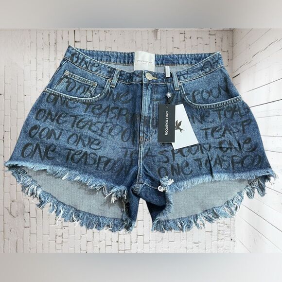 One-Teaspoon Bonitas High Waist Denim Shorts - Rosewood Sz 32 - Picture 2 of 11